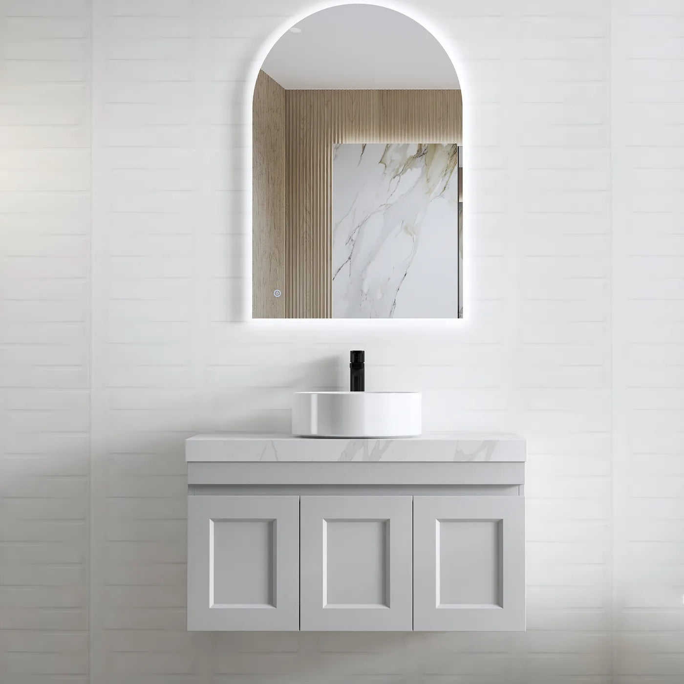 Satin Light Grey Hampton Mark Ii 900MM Wall Hung Vanity 60mm Stone Top