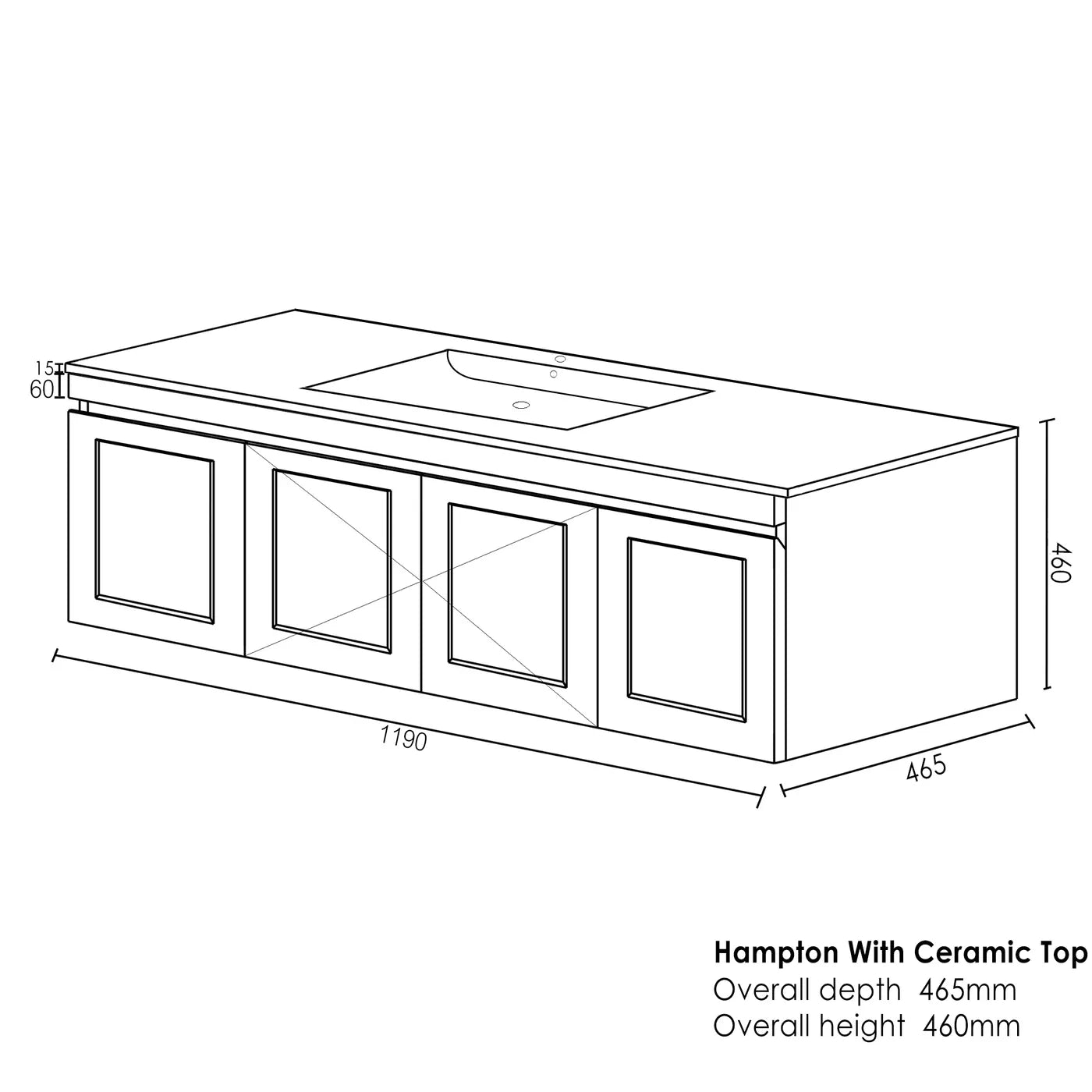 Satin Light Grey Hampton Mark Ii 1200MM Wall Hung Vanity Cabinet Only