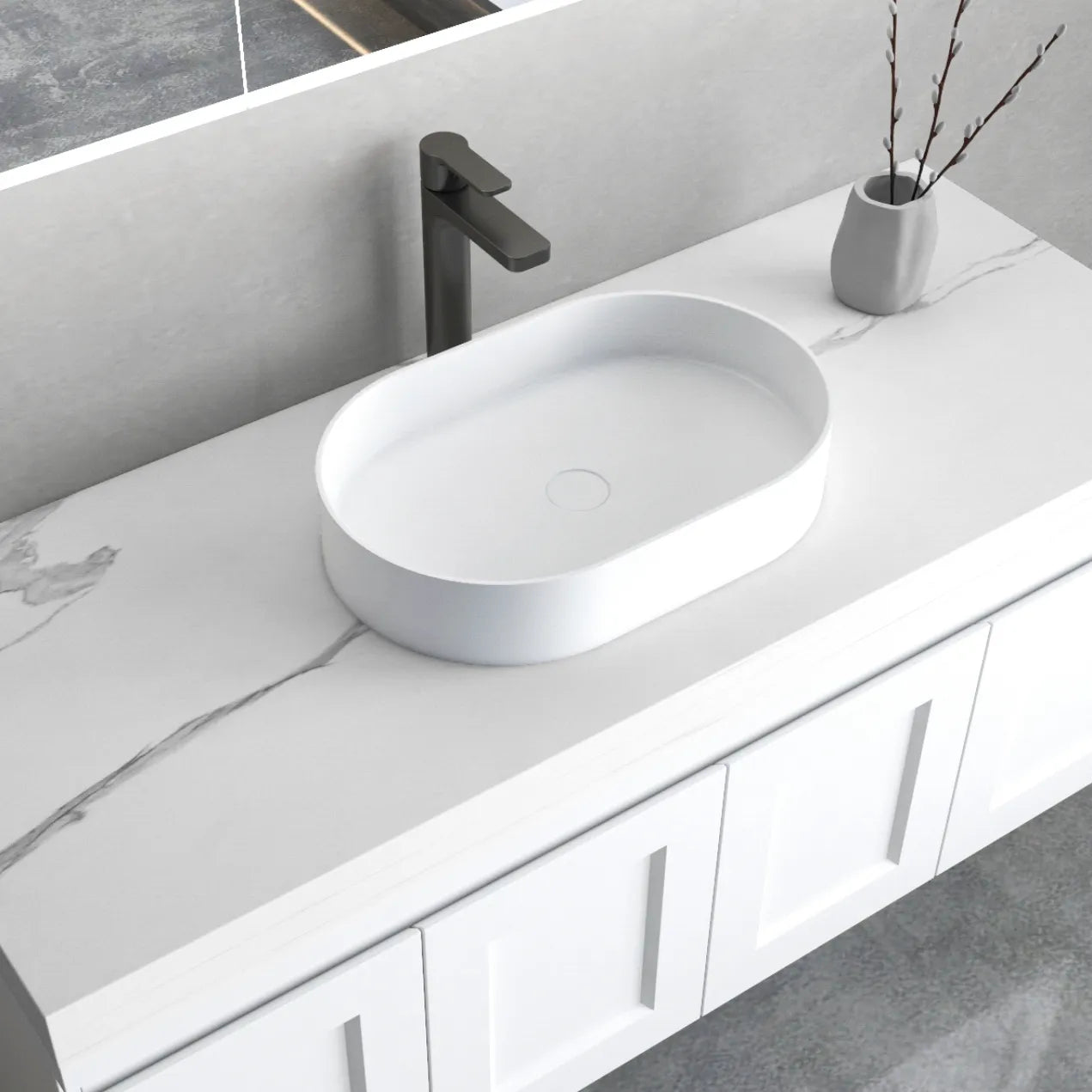 Matte White Noosa Solid Surface Basin 585 x 385 x 110 mm (No Overflow)