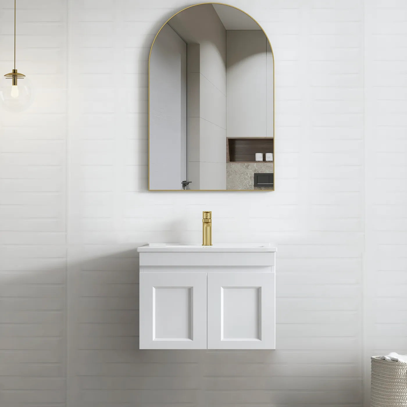 Satin White Hampton Mark Ii 600MM Wall Hung Vanity Slimline Ceramic Top