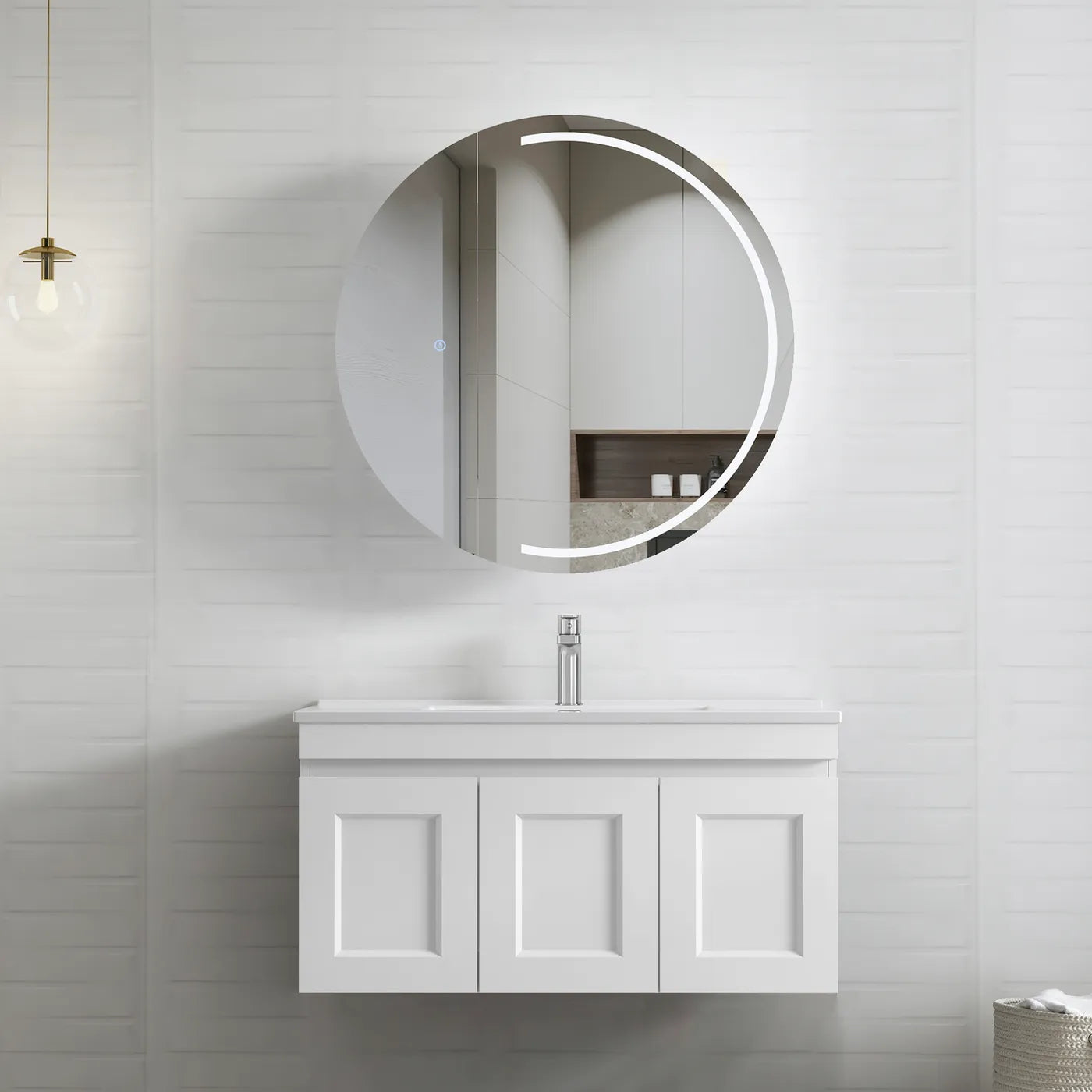 Satin White Hampton Mark Ii 900MM Wall Hung Vanity Slimline Ceramic Top