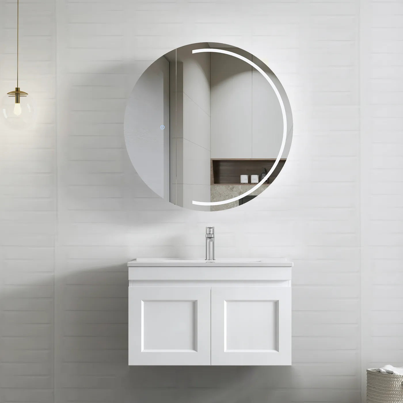 Satin White Hampton Mark Ii 750MM Wall Hung Vanity Slimline Ceramic Top