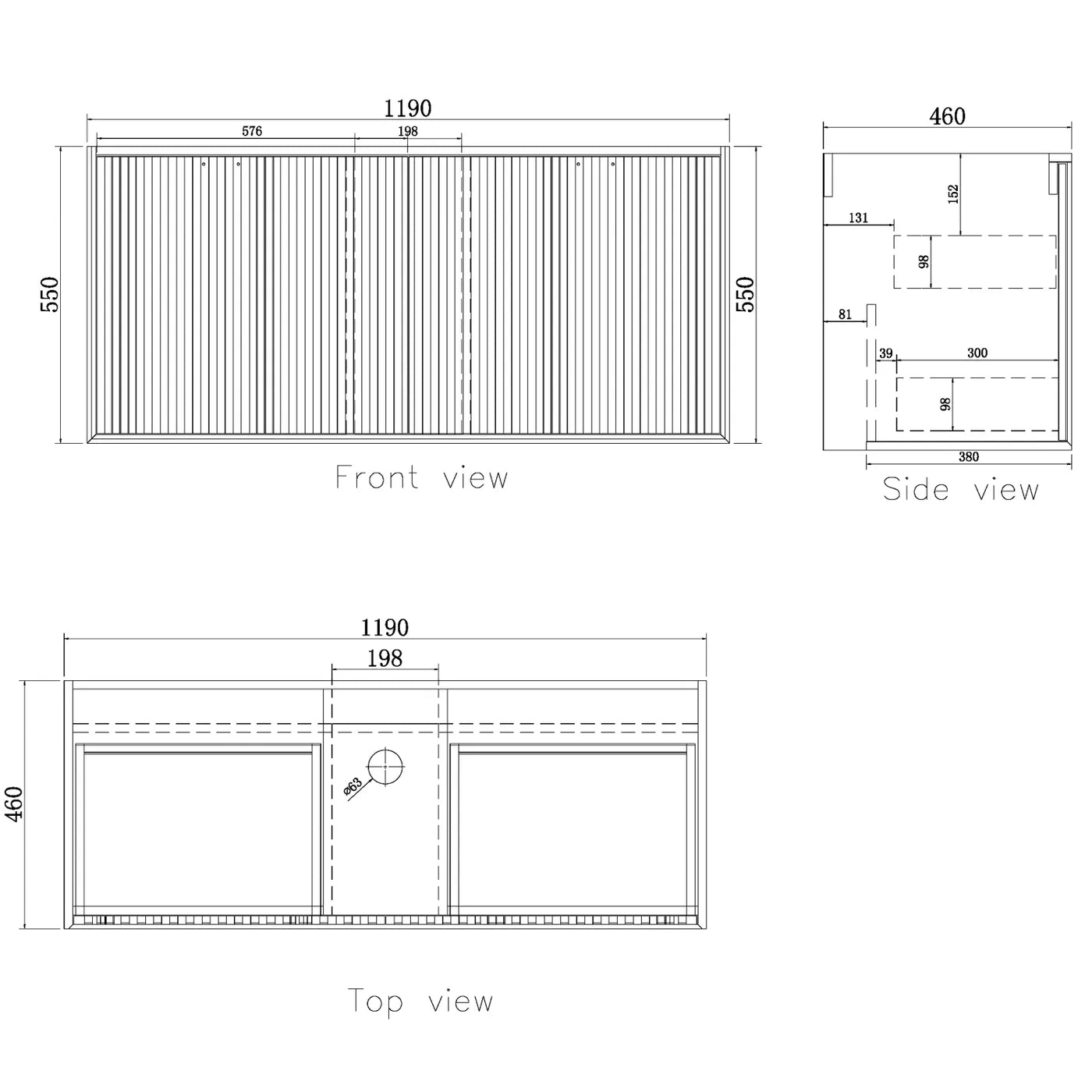 Matte Black Marlo 1200MM Wall Hung Vanity Cabinet Only