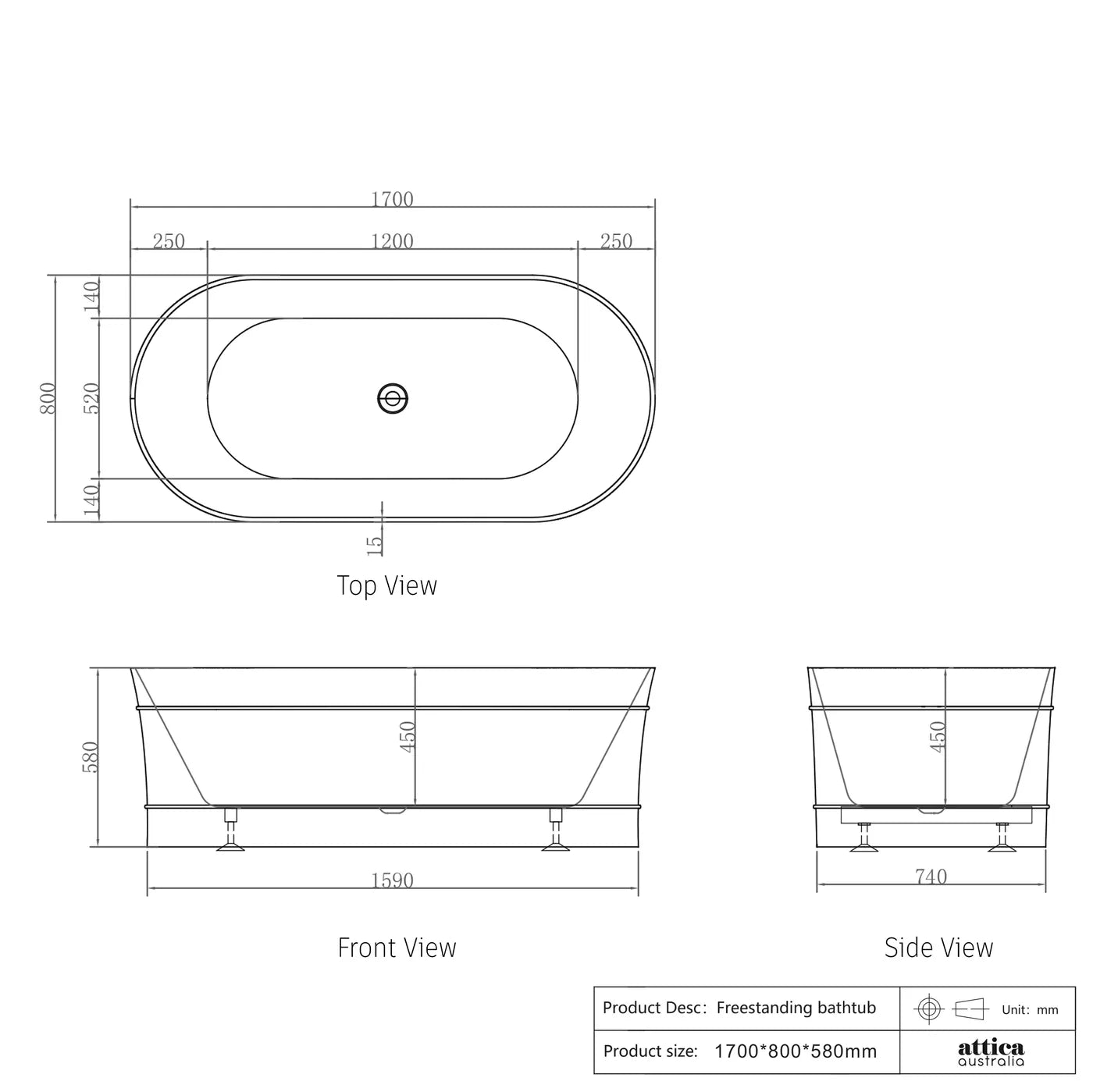 Attica Bondi Bath 1700 Gloss White