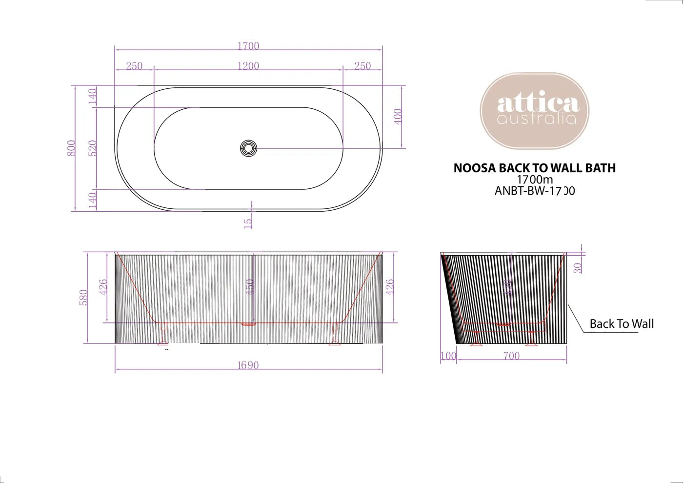 Attica Noosa Bath BTW Multifit 1700 Matt White