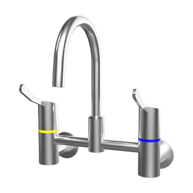 Gentec Zero Lead Stainless Steel 316L Wall Mounted 100mm Lever Exposed Mixing Set w/ Gooseneck Swivel Spout