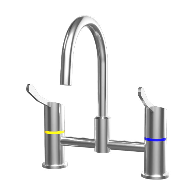 Gentec Zero Lead Stainless Steel 316L Hob Mounted 100mm Lever Exposed Mixing Set w/ Gooseneck Swivel Spout