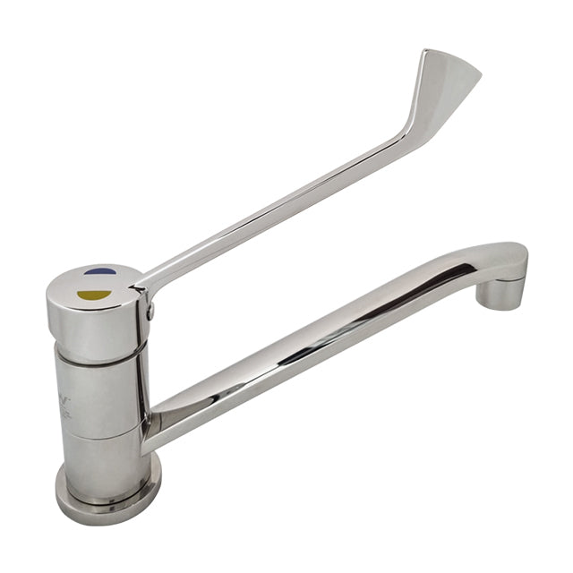 Gentec GPure Rebel Zero Lead Stainless Steel 304 Hob Mounted Low Line Swivel Spout Sink Mixer w/ Yellow and Blue Printed Care Handle