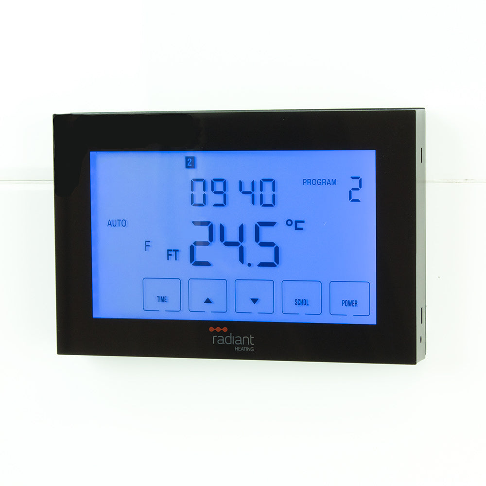Premium Digital Dual Underfloor Heating Thermostat / Towel Rail Timer Switch Black - Horizontal