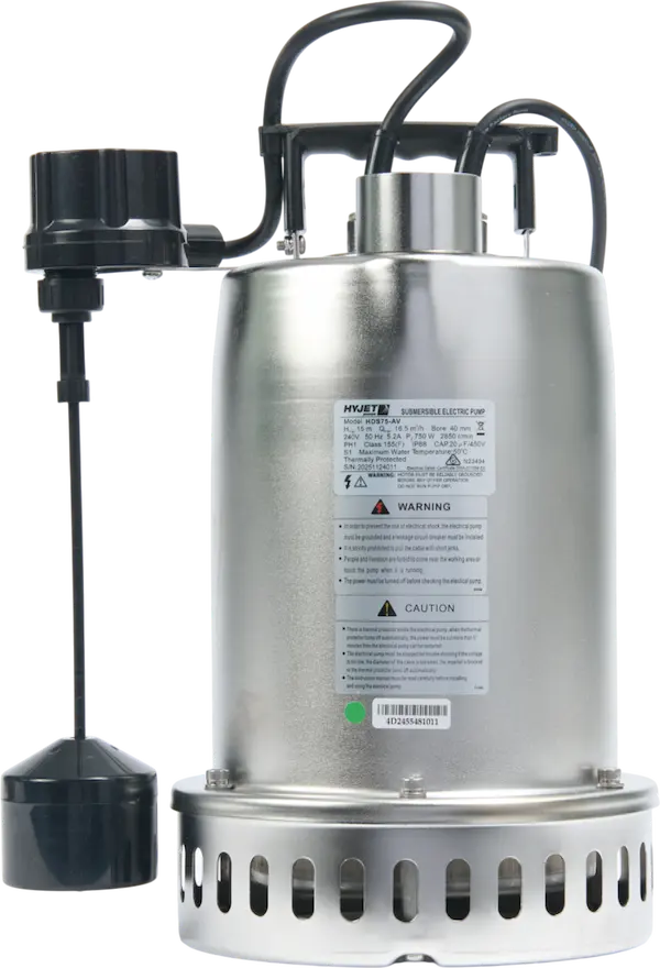 Hyjet Stainless Steel Automatic Submersible Pump - 750W, 280L/min, 40mm Top Outlet