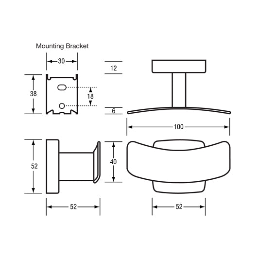 Double Robe Hook - Concealed Fix in Polished Stainless Steel