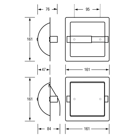 Recessed Single Toilet Roll Holder in Satin Stainless Steel