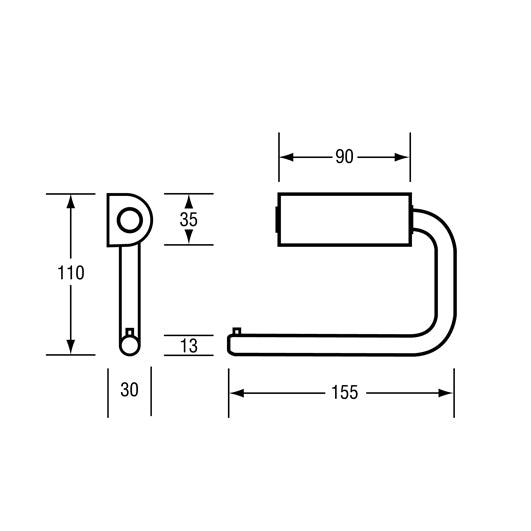 13mmØ Single Toilet Roll Holder in Satin Stainless Steel