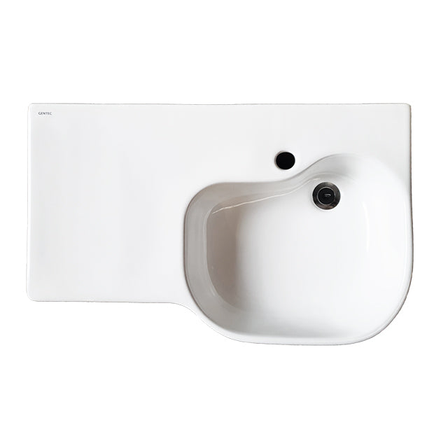 GENTEC STERISAN Wall Mounted Type C Accessible Basin w/ Left Shelf, Nano Glazing, One Tap Hole Offset Waste No Overflow