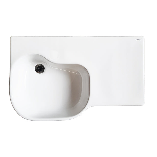 GENTEC STERISAN Wall Mounted Type C Accessible Basin w/ Right Shelf, Nano Glazing, No Tap Hole Offset Waste No Overflow