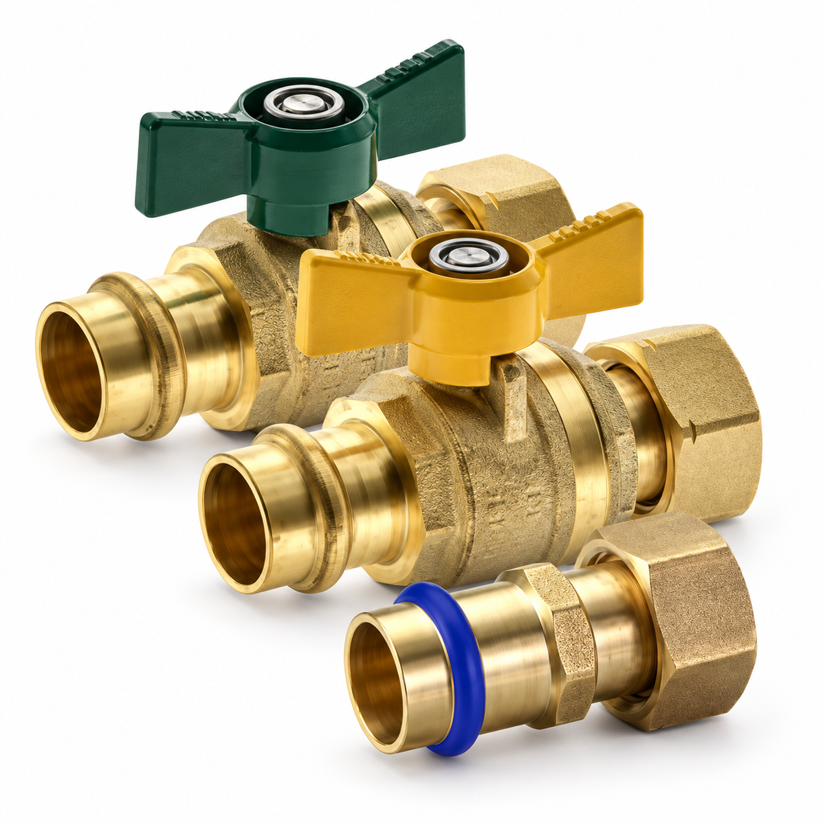 Swivel Nut Ball Valve Kit - Gas and Water, Press Fit, 20mm Swivel Nut with Adaptor, Lead Free
