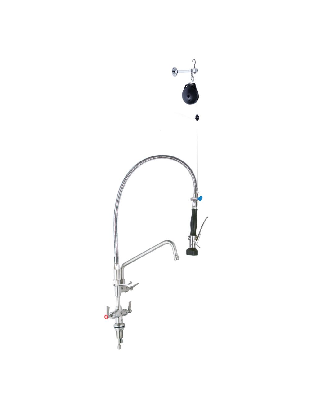 Stainless Steel Line Retractor Dual Hob Mounted Pre Rinse Unit With Pot Filler