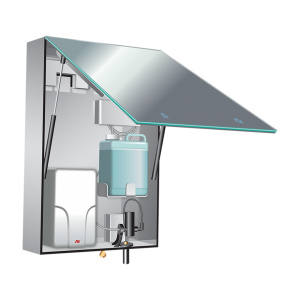 BTM SYSTEM STAINLESS STEEL CABINET WITH FRAMELESS MIRROR, LIQUID SOAP DISPENSER AND HIGH-SPEED HAND DRYER, VELARE COLLECTION