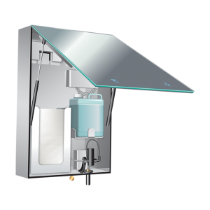 BTM SYSTEM STAINLESS STEEL CABINET WITH FRAMELESS MIRROR, LIQUID SOAP DISPENSER AND PAPER TOWEL DISPENSER, VELARE COLLECTION