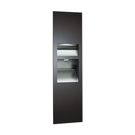 Turbo 3 in 1 PAPERTOWEL Dispenser, High-Speed Hand Dryer & Waste Bin - Fully Recessed, Matte Black, Piatto Collection
