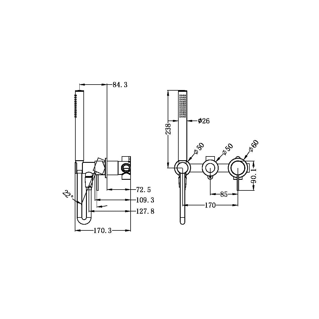 Mecca Shower Divertor Mixer System Separate Back Plate