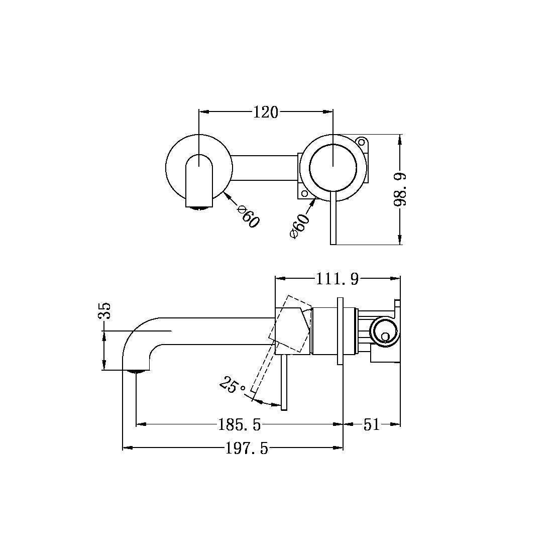 Mecca Wall Basin Mixer 230mm