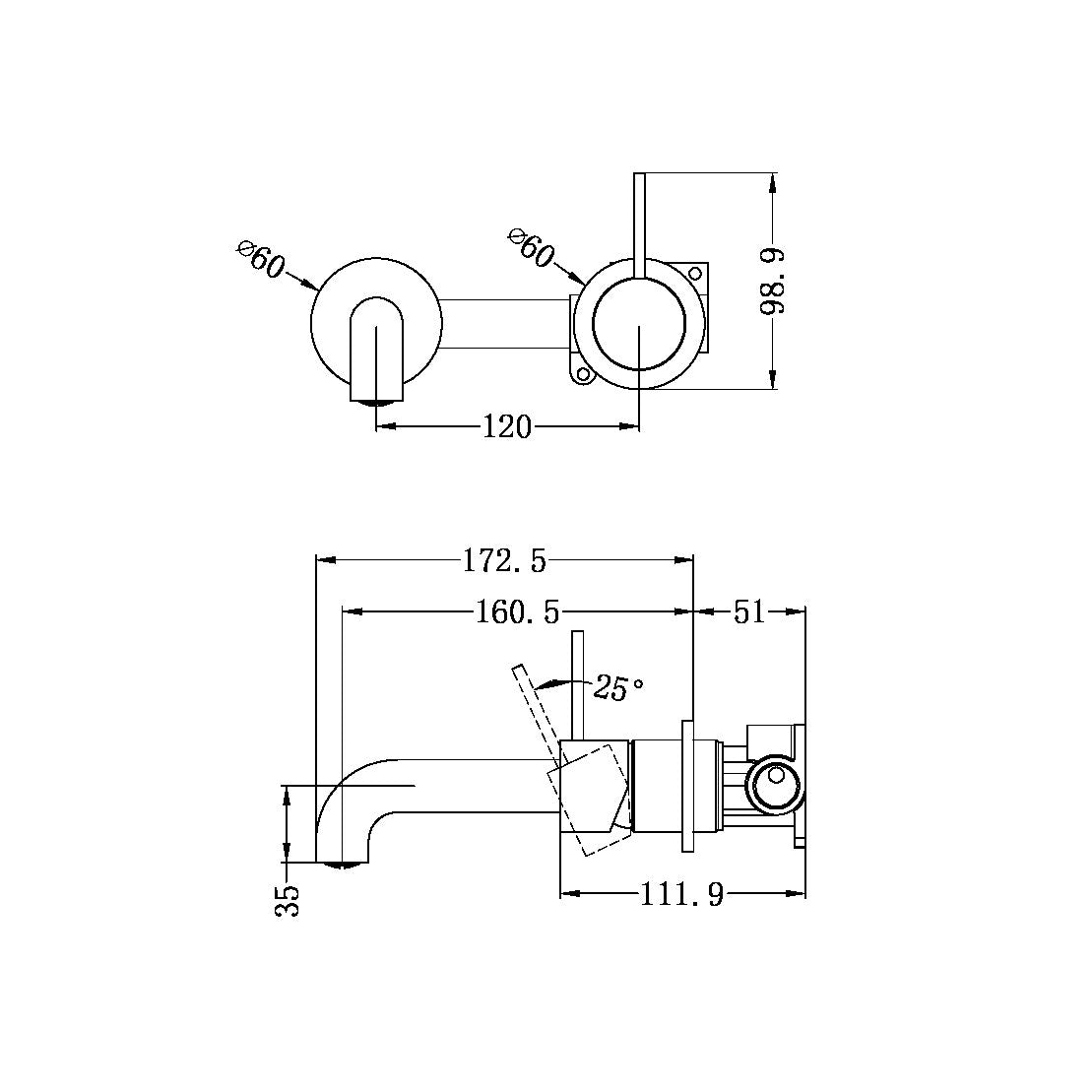 Mecca Wall Basin Mixer Handle Up 160mm