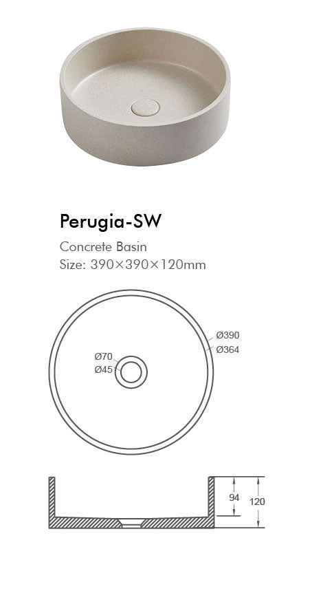 Slim Concrete Basin with Matching Pop Up Waste (390×120mm)